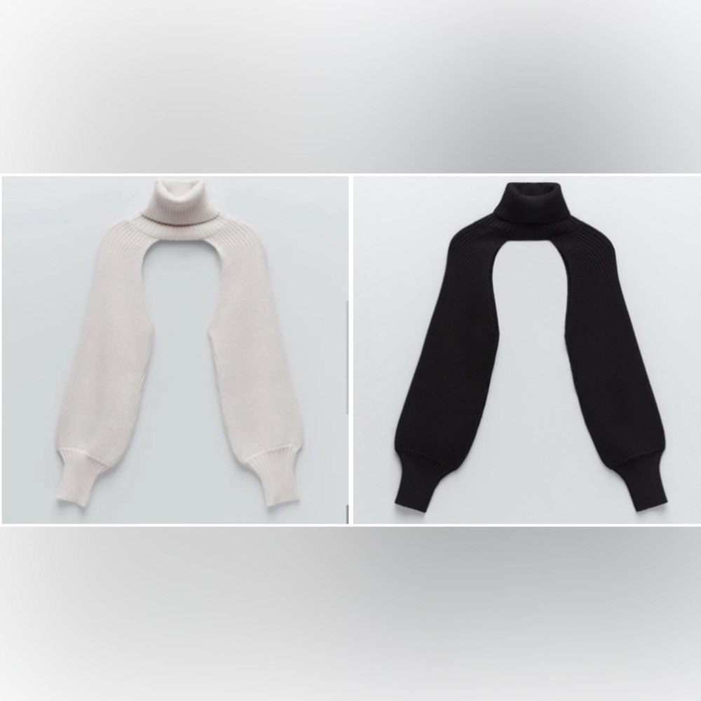 Pair of Zara Turtleneck Scarves Black and Cream